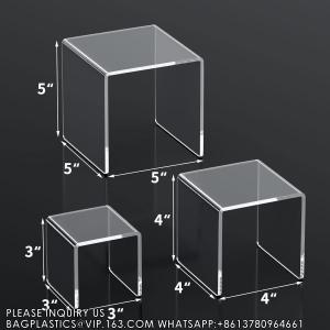 China Acrylic Display Boxes Clear Cube Riser Transparent Display Cases For Collectibles 5 Sided Acrylic Cube Organizer factory