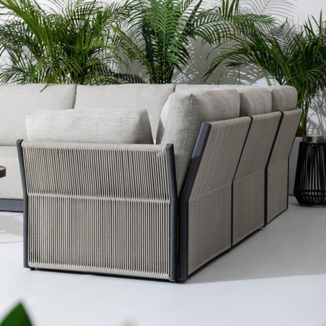 Round Coffee Table and Sofa Set AJUNION Luxury Modern All Weather Fabric for Courtyard