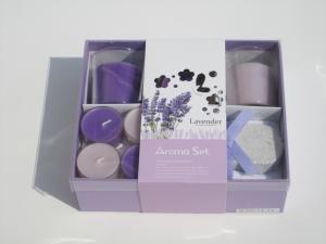 China Purple &amp; pink lavender fragrance scented tealight candle &amp; glass candle with printed label packed into gift box factory