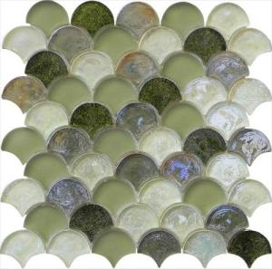 China Grey green mix water waving glass mosaic factory
