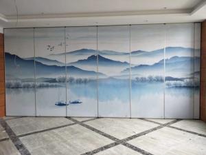 China Collapsing Landscape Painting Leather Wooden Movable Partition Walls For Hotel factory
