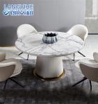 Household White Marble Round Dining Table With Turntable Stainless Steel