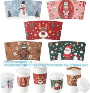 China Christmas Paper Coffee Cup Sleeves, Disposable Corrugated Cardboard Paper Jacket Fit 12oz, 16oz, 20oz, 24oz factory