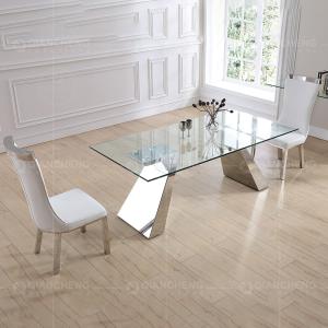 China 19kg Rectangle Tempered Glass Dining Table 180x90x75cm Mirrored Pillars factory