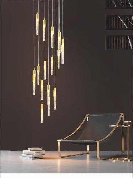 LED Patch Bulb Modern Long Crystal Rod Pendant Lamp For Luxurious Design In