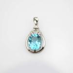 Sterling Silver Jewelry 9mmx11mm Oval Blue Topaz Cubic Zircon Pendant(PSJ0427)