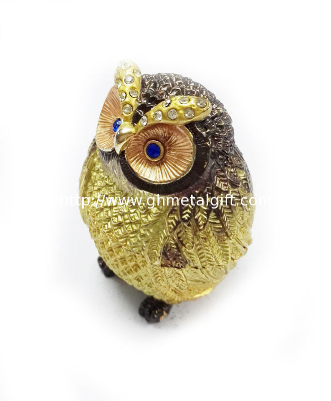 Alloy metal owl shape with rhinestone Mini Owl antique jewelry box