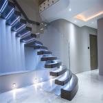 Floating Space Saving Spiral Staircase , Led Wooden Floating Staircase