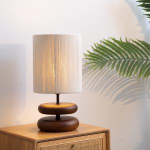 China Wabi-sabi style solid wood desk lamp creative walnut wood bedroom table lamp factory