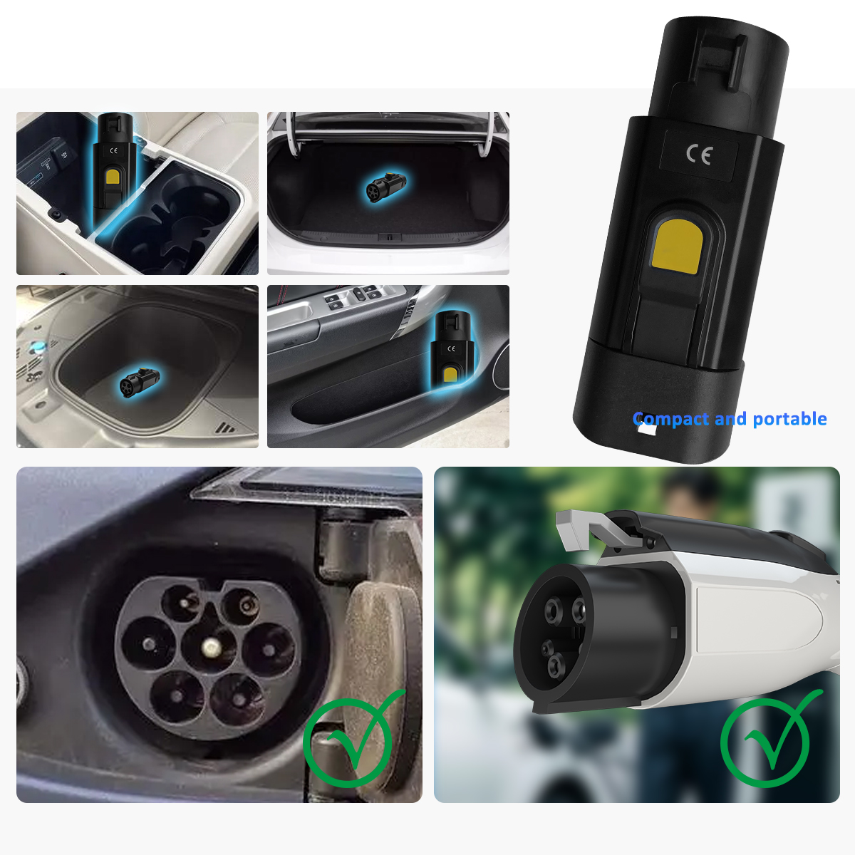 Portable EV Charging Stations for Energy Vehicles 32A Rated Current 7kw Rated Power and J1772 Plug Type1 to Type2 Adapter