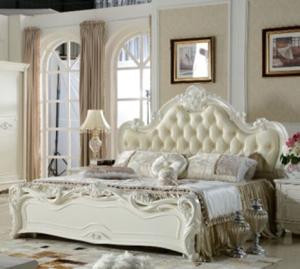 China 2017 newest Classic French style wooden soft leather bed factory
