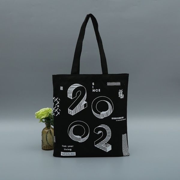 China Natural Cotton Tote Messenger Canvas Shoulder Bag BLACK Recyclable factory