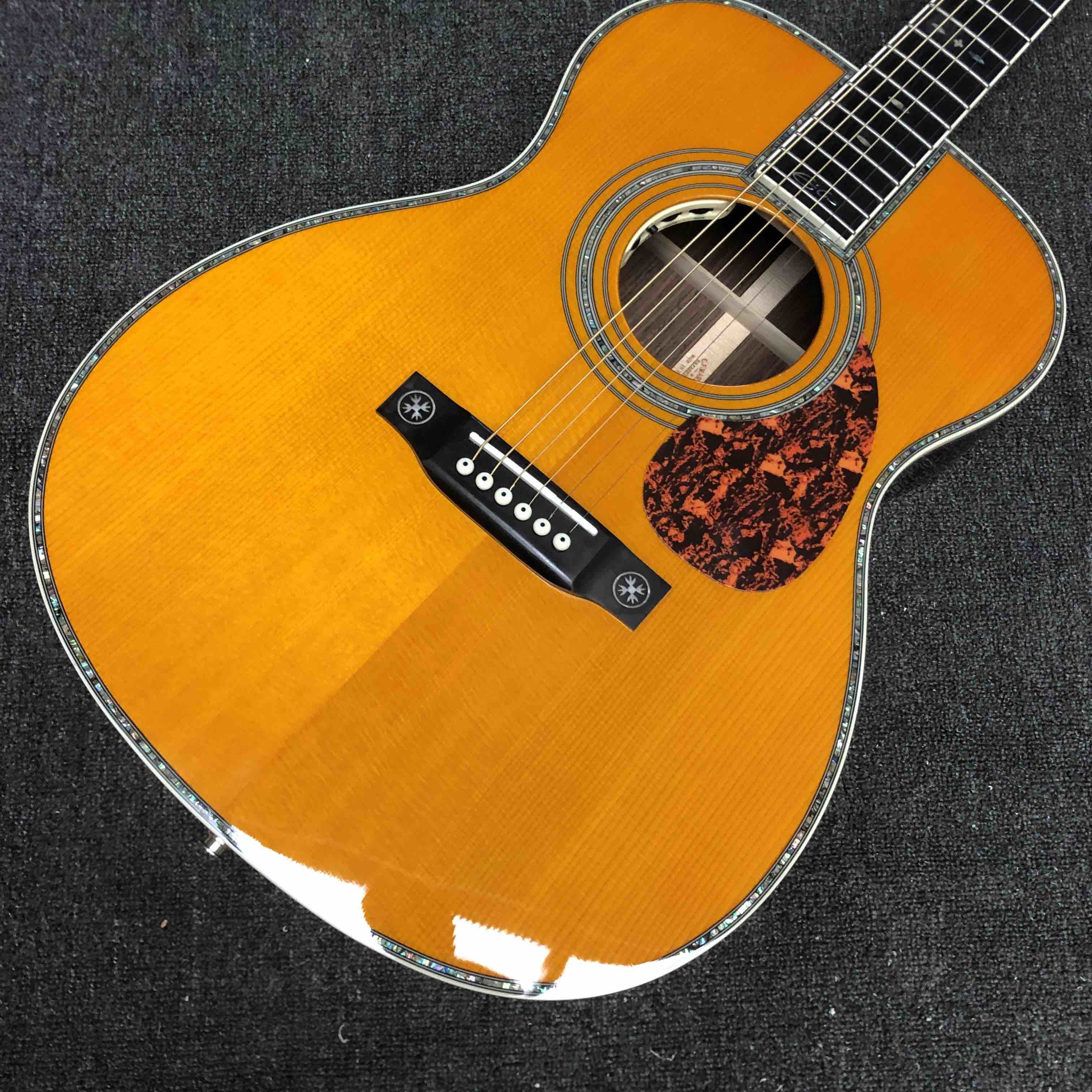 Custom 40 Inch OM Body Acoustic Guitar with Signature In Yellow