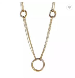 China Light Style Circle Pendant Long Necklace 18K Gold Stainless Steel Necklace factory