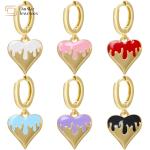 Women 14k Gold Plated Drop Earrings , Colorful Enamel Heart Pendant Hoop