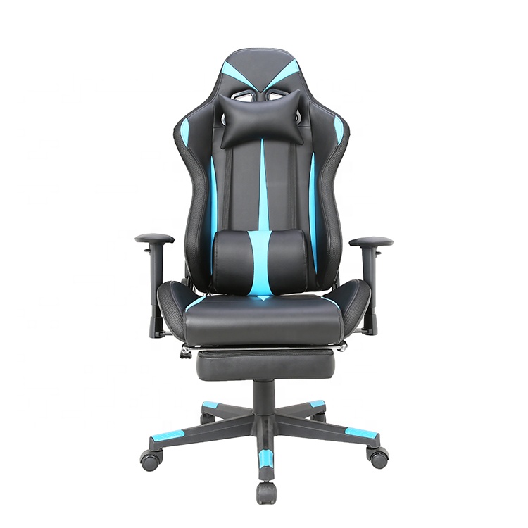 Ready To Ship Black and Blue Genuine Leather Rocker Gaming Chair for Office Furniture