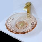 Round Wash Basin Bowl Crystal Glass Amber Color Bathroom L450 * W450 * H120mm