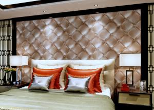 China Luxurious Living Room Wallpaper Brown Color with 3D Leather Pattern , 0.53*10M size factory