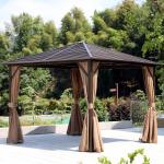 Metal Roof Gazebo Outdoor Garden With Curtains And Mesh Cover Gazebo Canopy