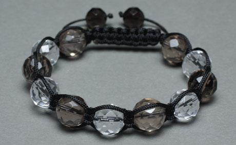 Adjustable Shamballa Bracelet, Smoky Quartz & Crystal Faceted Rounds