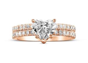 China ODM 18k Rose Gold Diamond Ring Heart Cut With Matching Band 2.75CT factory
