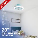 20 Inch Blue ABS Blades Low Profile Ceiling Fan with Remote Control and Metal