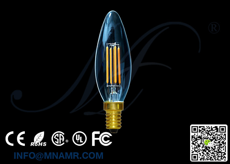 Transparent Glass Bulb 110v 220v E14 4Watts LED Candle Lights C32 Dimmable Warm white Lamps
