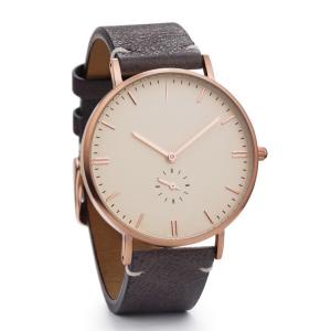 China Burshed rose gold case stainless steel back genuine leather quartz watch on sale
