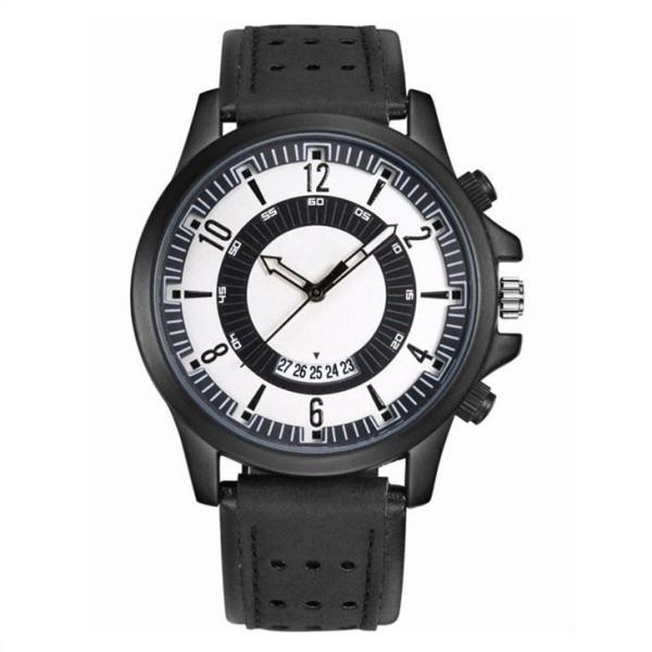 Quartz Movement Large Dial Mens Wrist Watches Black Casual Watches Leather