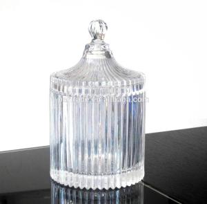 China home Embossed Stripes Large Glass Container With Lid factory