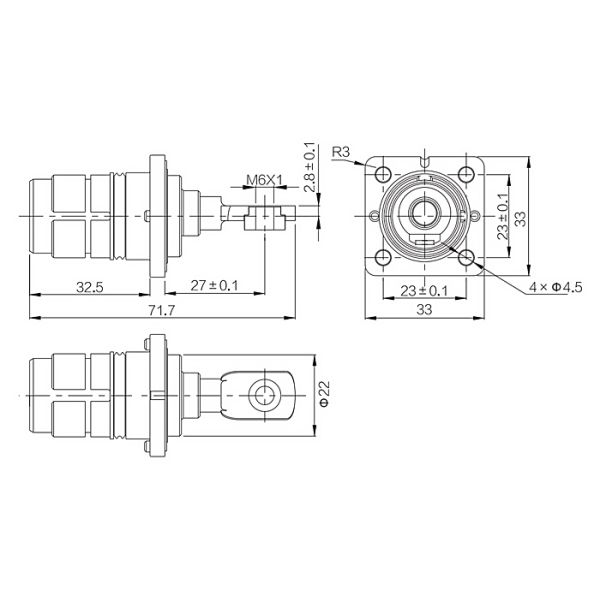 Straight Angle HVIL Two Pin Plug Connector With 360 Degree Shielding