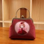 Lady Vintage Velvet Rose Flower Kiss Lock Wallet Clutch Card Holder Coin Bag