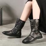 S147 Factory retro literary leather high-top boots Guangzhou women's shoes round