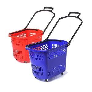Durable Plastic PP Trolley Basket with 360° Rotating Wheels and Ergonomic Handle