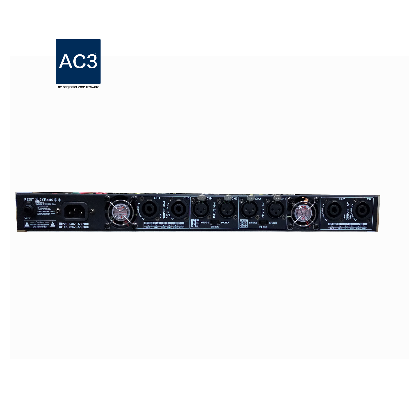 Lightweight 1U digital four channel power amplifier