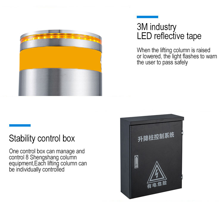 316 Stainless Steel Automatic Retractable Parking Bollards With Reflective Stripe