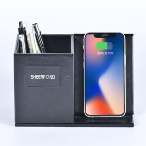 China Creative Wireless Charging Desktop Pen Holder Multipurpose Leather Office factory