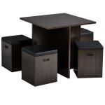 5 Piece Dining Set With Storage Ottoman 31''L Faux Wood Table And 4 Ottomans