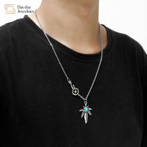China Turquoise Pendant Titanium Steel Maple Leaf Necklace Goro Takahashi Engraved factory