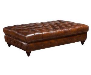 China Square Ottoman Footstool Vintage Geninue Leather Sectional Button Tufted Footstool factory