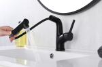 Matte Black Brass Bathroom Basin Faucets With Sprayer Single Handle Rotating