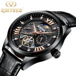 Brand KINYUED Mechanical mens watch luxury luminous moon phase skeleton watch