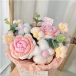Children's Day Gift Portable Simulation Bouquet Bag with Knitted Plush Rose Puff