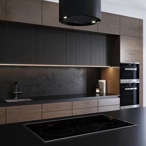 China Modular Modern Kitchen Black Melamine Kitchen Cupboards Lacquer Painting Kitchen Cabinets For Apartment factory
