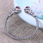 Sterling Silver Cable Bracelet with Garnet Open Adjustable Cuff Bracelet