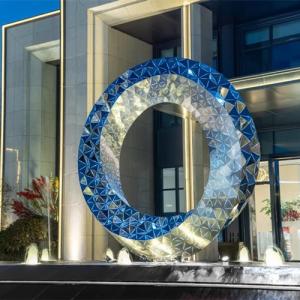 China Building Large Circle Decorative Metal Sculpture Luminous Stainless Steel For City factory
