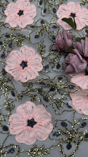 Leafy Corded Lace Fabric Sequin Embroidered High Quality Lace Elegent Embroidery