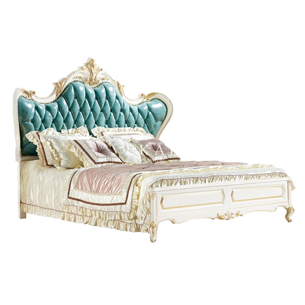 Luxury Design Wooden Carved Leather Divan Antique Bed