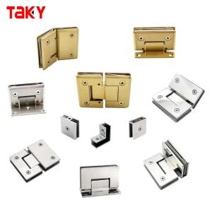 China Secure Door Closure 8-12MM Glass Brushed Gold Shower Frameless Glass Door Pivot Hinge factory