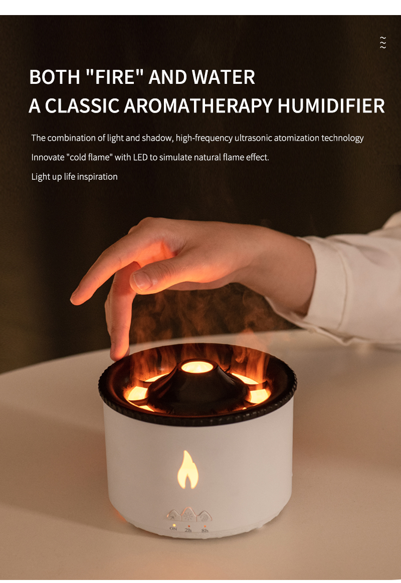 350ML Capacity 3D Flame Effect Volcano Air Humidifier Aroma Diffuser for Home Fragrance